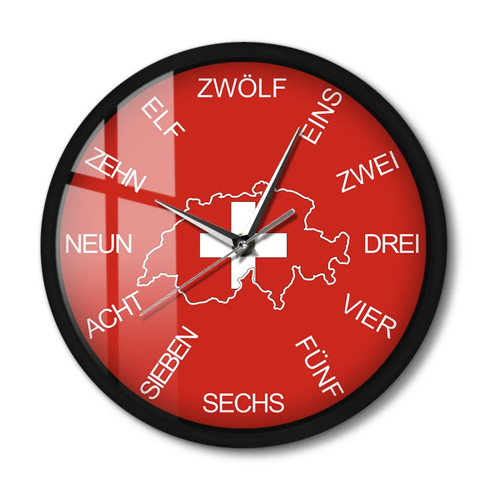 Switzerland Map Metal Frame Wall Clock Voice Control Swiss Numeral