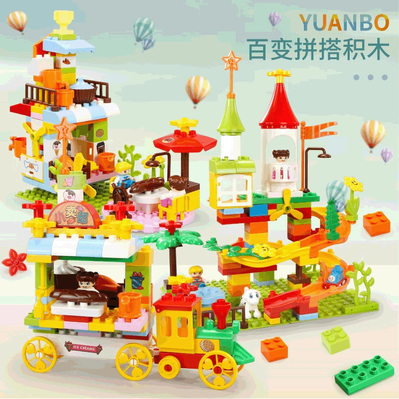 

Children Building Blocks Toy Rotating Restaurant Slide Assembled Large Particles Building Blocks DIY Educational Boy CHILDREN'S