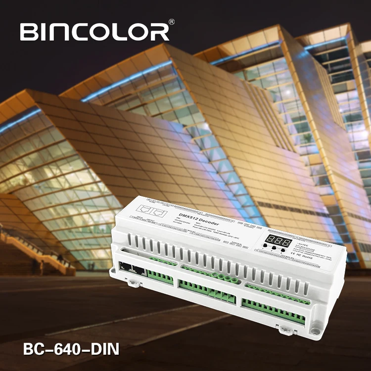 BC-640-DIN din-рейку 40CH каналов DMX512 постоянное напряжение светодиодный декодер DC12V-DC24V 3A×40CH RJ45 клеммный блок