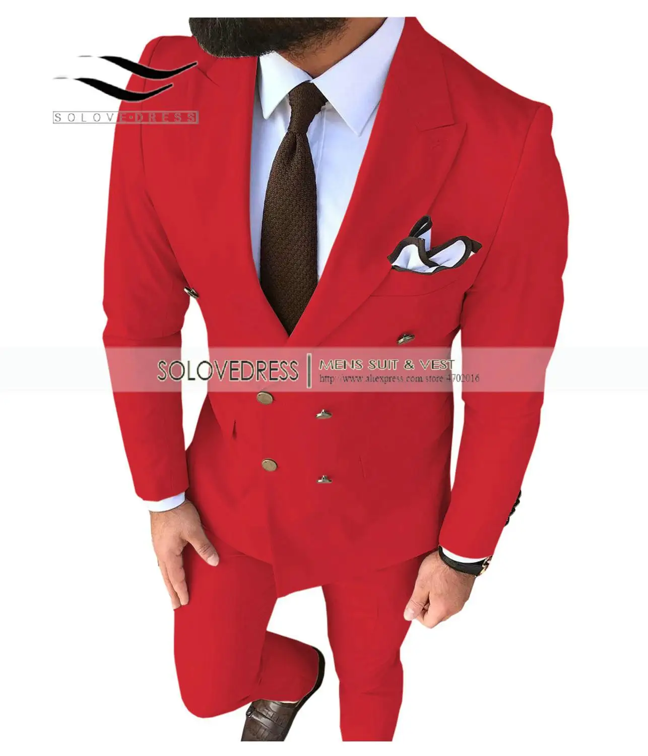 Red Solovedress мужской свадебный костюм Пик нагрудные двубортный Slim Fit новая модная одежда для выпускного вечера Вечерние Дешевые обтягивающие костюм 3 шт. M2 - Цвет: Red