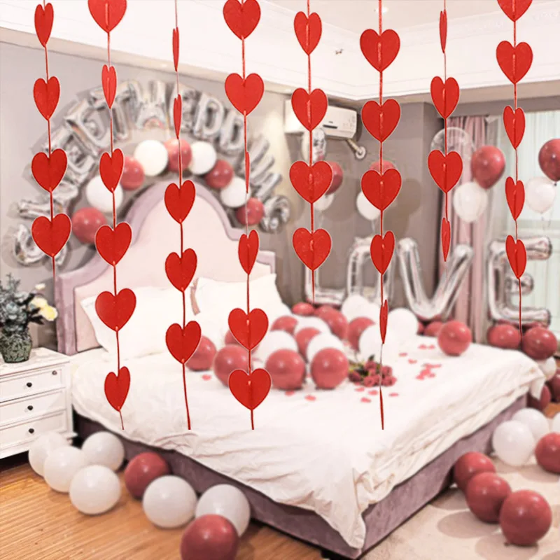 5set(100pcs heart) Wedding Decorations Red Heart Banner Garland DIY Non-woven Love Curtain Wedding Christmas Party Decor Supplie