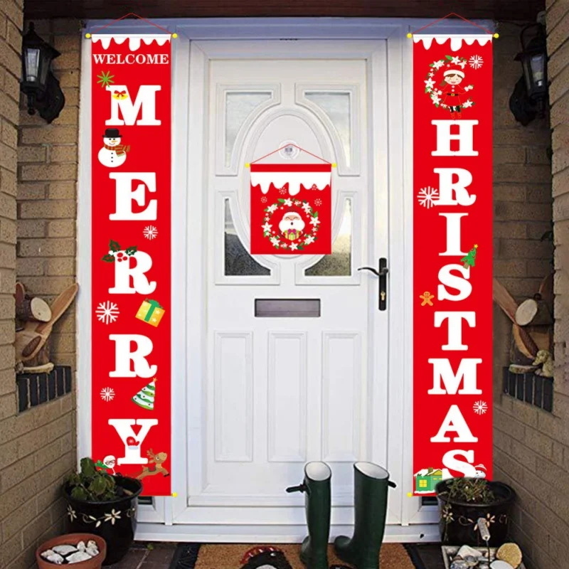 

Merry Christmas Porch Sign Decor Trick Or Treat Halloween Door Banner Christmas Decorations for Home Hanging Christmas Ornaments