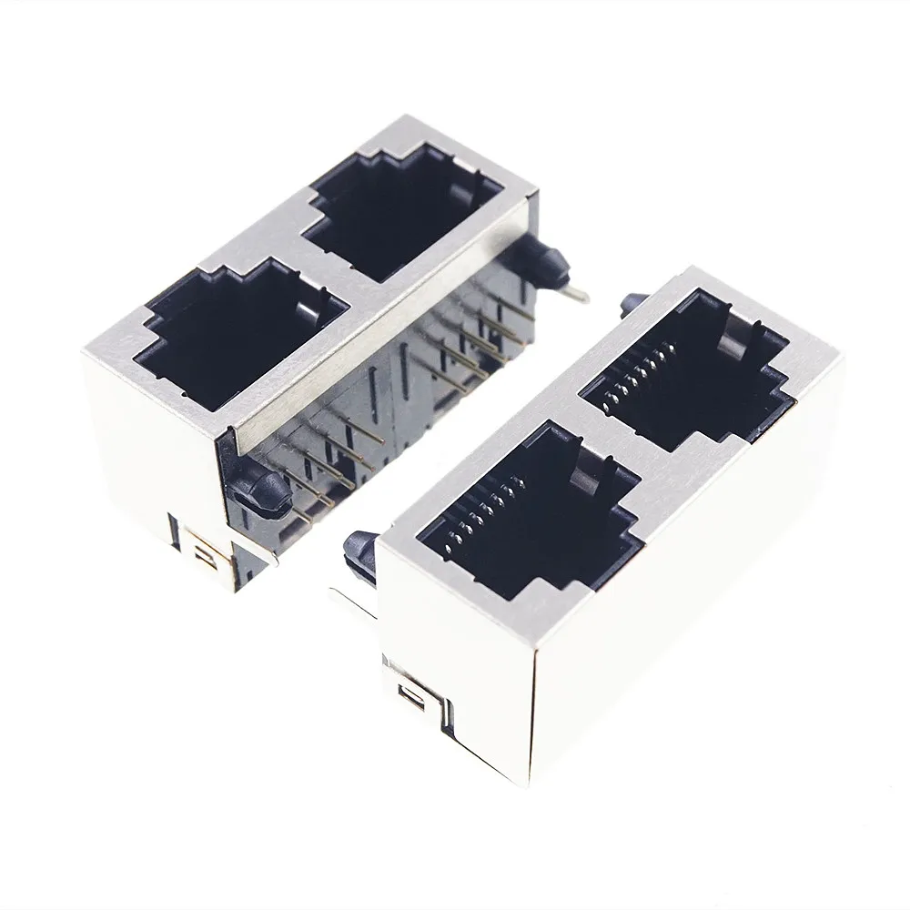 

20 шт. RJ45 двойной порт экранированный модульный разъем PCB 8P8C правый угол через отверстие PCB Ethernet разъем Tab Direction UP 2 порта