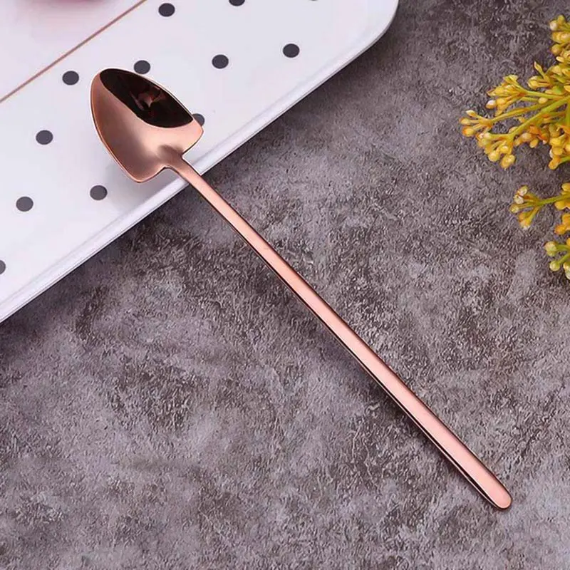 Stainless Steel Coffee& Tea Spoon With Long Handle Kitchen Colourful Coffee Scoops Mixing Spoons Ice Cream Dessert Tea Spoon