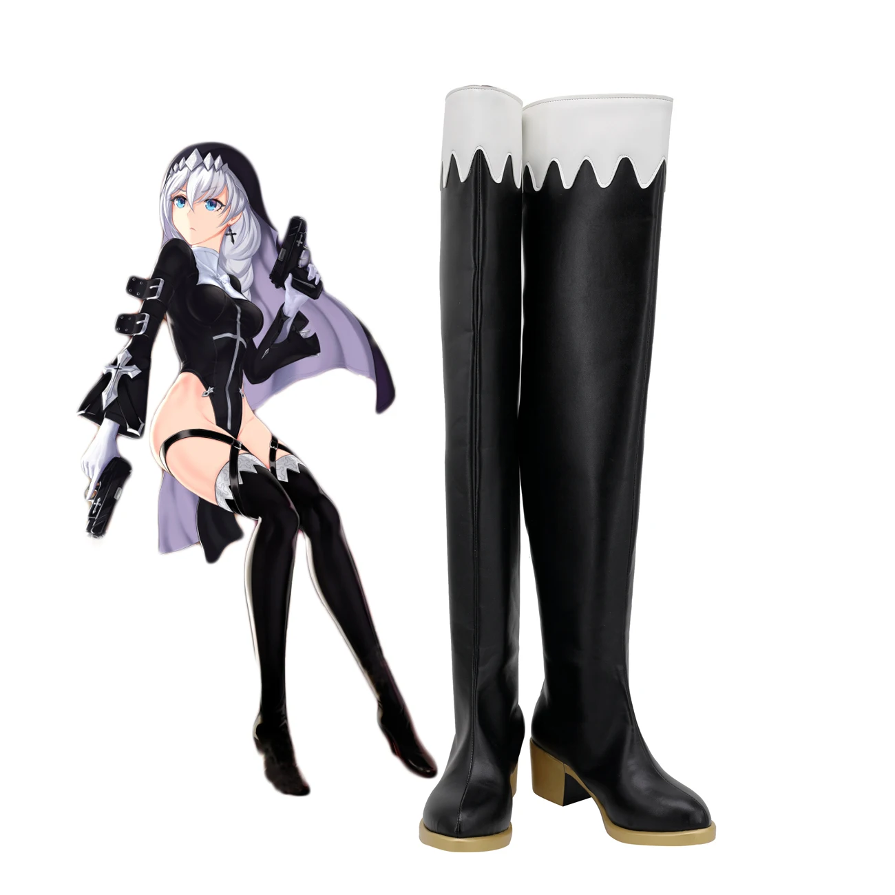 

Houkai Impact 3 Kallen Kaslana Nun Cosplay Boots Black Shoes Custom Made Any Size