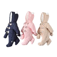 Vêtements d'automne et d'hiver pour bébé fille, Plus velours épais et chaud, body à capuche avec gants, sortie une pièce, barboteuse
