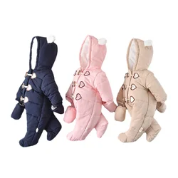 Vêtements d'automne et d'hiver pour bébé fille, Plus velours épais et chaud, body à capuche avec gants, sortie une pièce, barboteuse 
