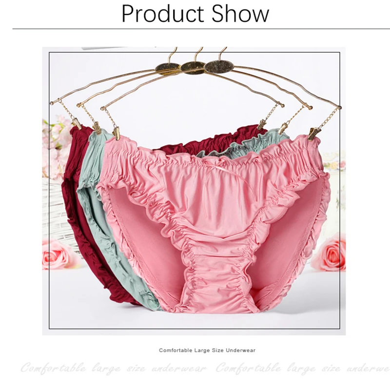 Women's Plus Size Mid Waist Bamboo Fibre Ruffles Rim Panties