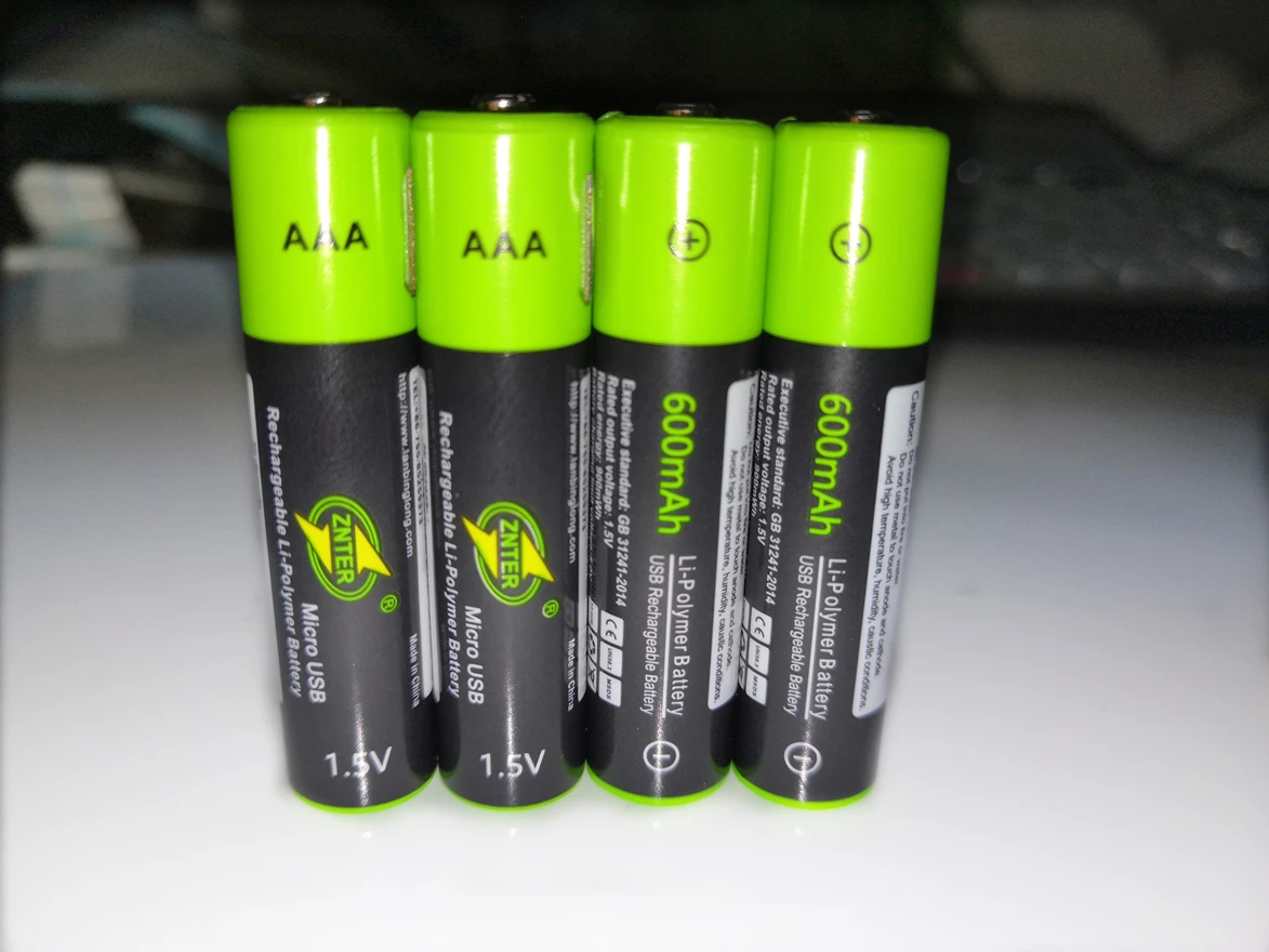 2 шт ZNTER 1,5 V AAA перезаряжаемая батарея 600mAh USB перезаряжаемая литий-полимерная батарея+ микро USB кабель Быстрая зарядка