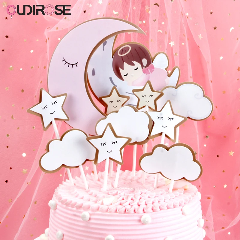 OUDIROSE Star Moon Boy Girl Cake Toppers Acrylic Cloud Cakes Top Flags Decoration Birthday Wedding Baby Shower Party Supplies | Дом и сад