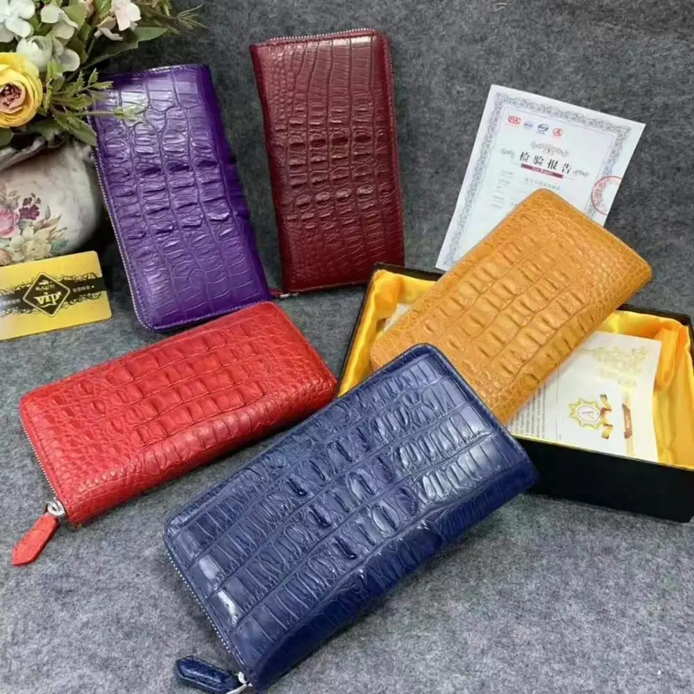 

2019 new production Genuine crocodile skin women wallet purse zipper long size bank credit card holder case purple tan colors