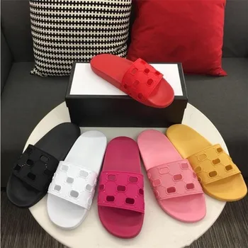 

2020 womens fashion luxe sports rubber slide sandals flats mens designer slippers with cut out logo embossed with box dust bags