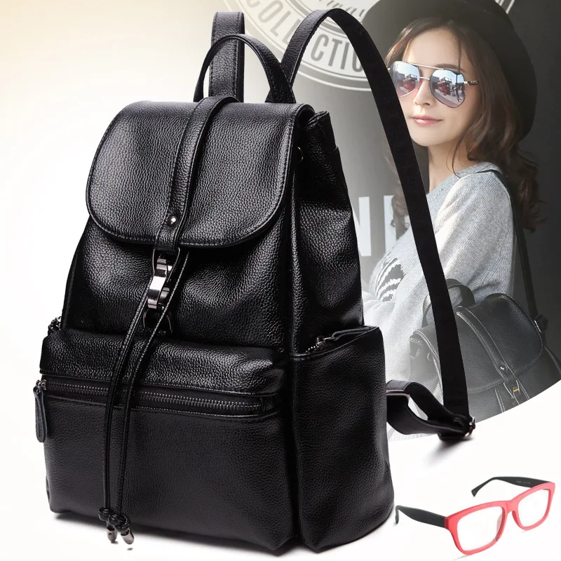 

2019 New Style Leather Backpack Full-grain Leather Korean-style College Style Simple Casual Backpack Travel Dual Purpose Women's