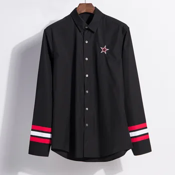 

2019 Men Shirt Long Sleeve Star Embroidery England Style Top Quality Brand Black Shirts Mens Fashion Clothing Street Wear Casual