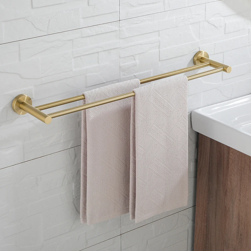 Vibrant Moderne Brushed Gold Towel Racks Fashion Gold Color Double Bar