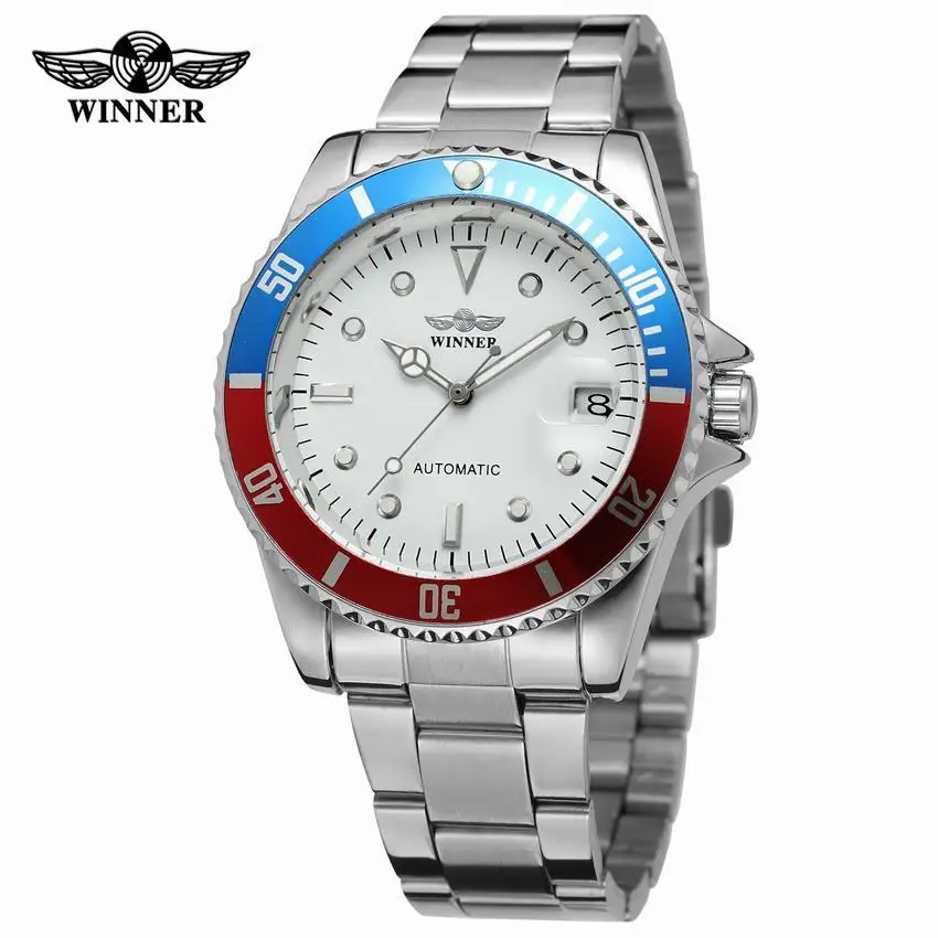 WINNER Classic Watch Men Casual Business Watches Stainless Steel Date Display Automatic Mechanical Wristwatches Reloj Hombre images - 6