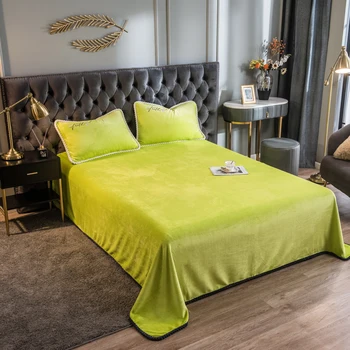 

1pc Crystal Velvet Bed Sheet Linen Warm Soft Winter Flannel Thicken Blanket Mattress Cover Solid Blue Grey Home Textile 230*250