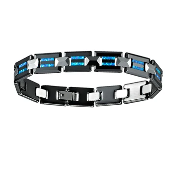 

CH-95 Luxury Men's bracelet Black ceramic tungsten Blue Opal bracelets for men jewelry male costume charm bangles jewellery