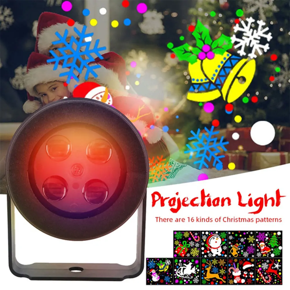 

16 Patterns Christmas Decoration LED Laser Projector Light Snowflake Elk Projection Lamp Stage New Year Indoor Lighting Decor