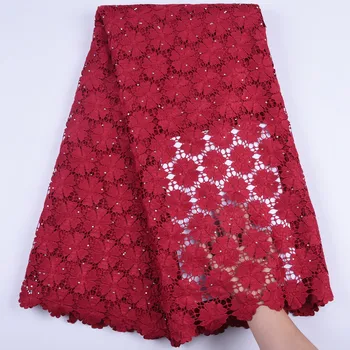 

African Guipure Cord Lace Fabric 2019 Latest Red French African Dry Lace Fabrics High Quality For Nigerian Wedding Dress 1703