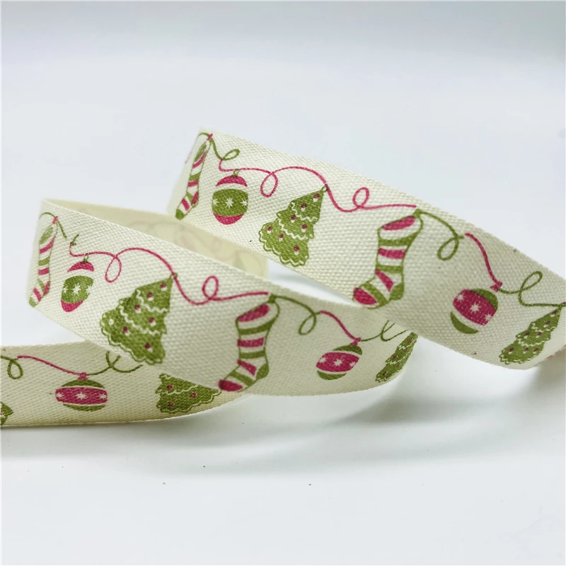 Cotton Ribbon 5yards/Lot 15mm Handmade Design Printed Christmas Ribbon for Apparel Sewing Fabric DIY Christmas Decoration
