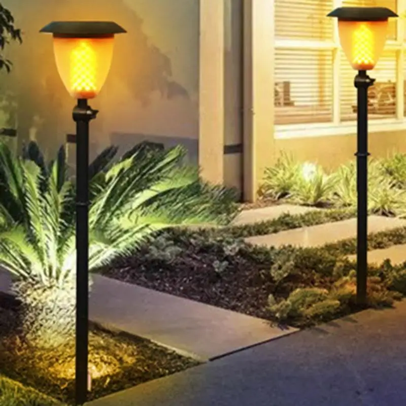 2pcs Solar 99 LED Pillar Flame Lamp Waterproof Plastic Pluggable Stigma Wall Light Outdoor Stone Gate Fence Landscape Lighting