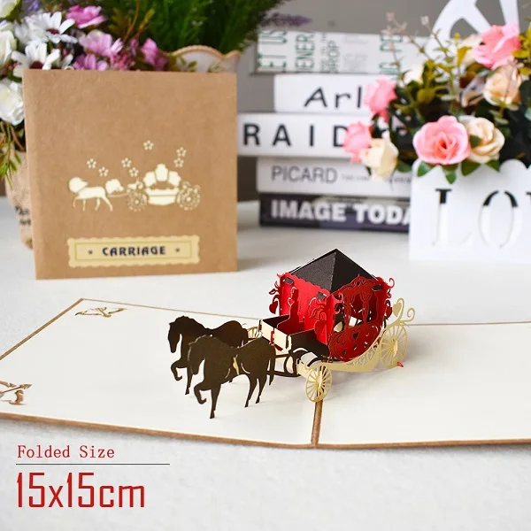 Carriage День рождения всплывающие карты цветок автомобиля подарочные карты Baby Shower мультфильм поздравительные открытки Почтовые открытки для детей - Цвет: Carriage