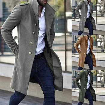 

Mens Overcoat Long Jacket Men Trench Coat Men Slim Solid Wild Stand Collar Single-Breasted Men's Trench Casual Overcoat