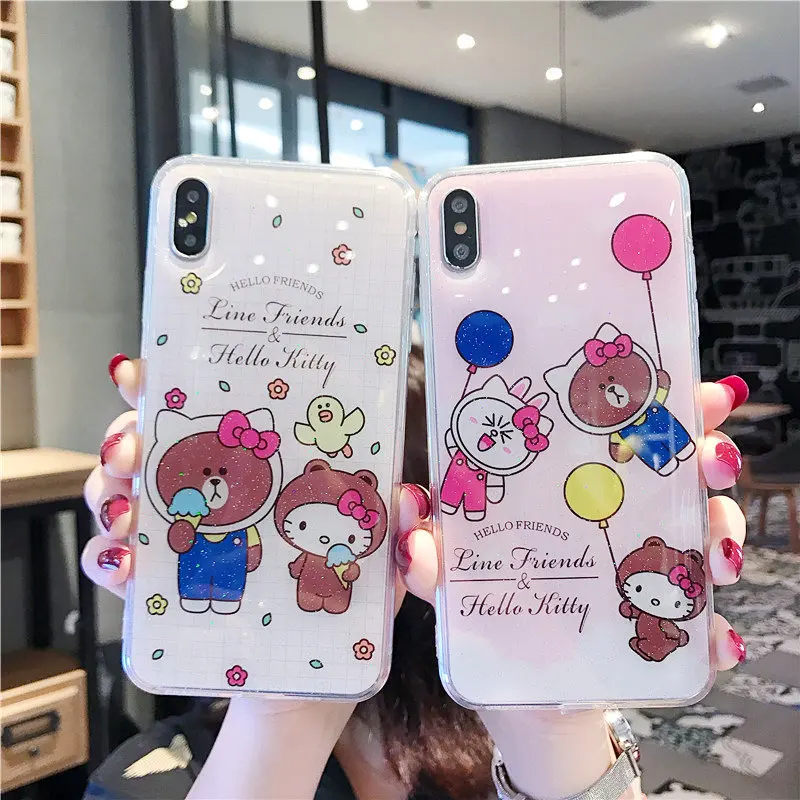 Милый мультяшный чехол для iPhone X XS MAX XR 8 8 Plus 7 7 Plus 6 6S 6S Plus Прозрачный блестящий Бампер Защитный ковер Горячий