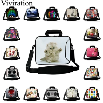 

Shoulder Notebook Bags 10" Tablet 10.1 12 13.3 14 15 15.6 17 Portable Chromebook Briefcase Cute White Cat PC Messenger Case Bag
