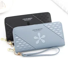 

Embroidered leather ladies wallet elegant ladies wallet letter printing design long female clutch bag exquisite gift Femininas