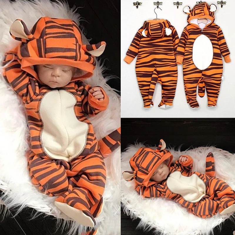 NewbornBabyRomperBoyGirlTigerRomperAutumnHoodiesJumpsuit