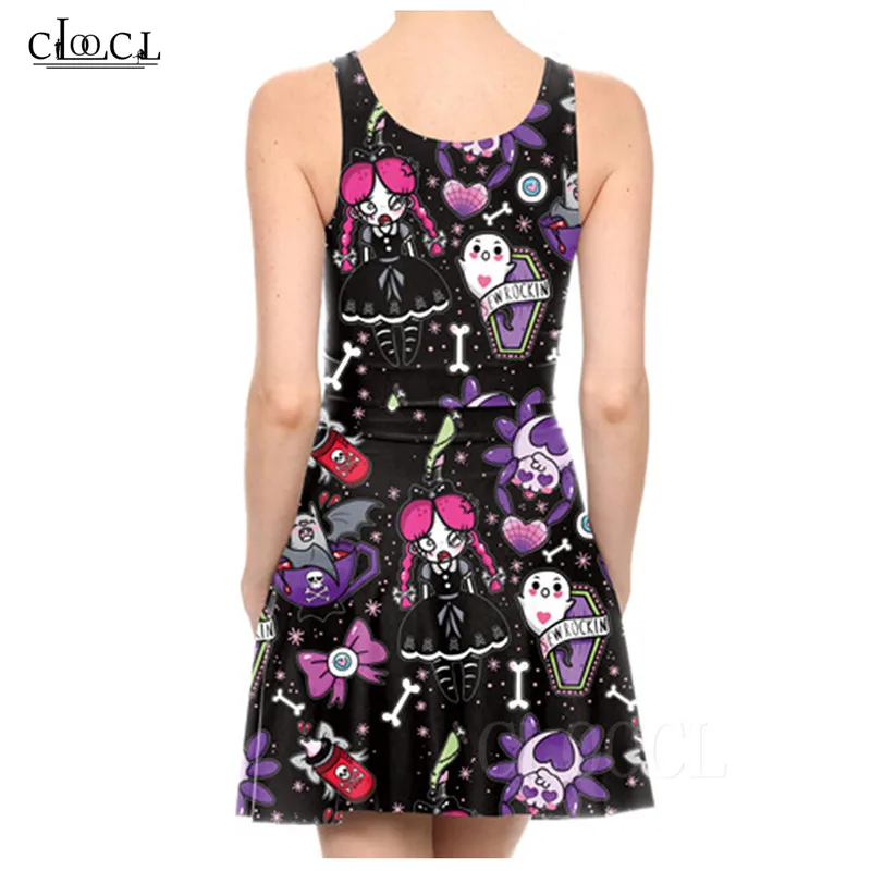 Sleeveless Women Dress Black Halloween Ghost Party Dresses Full Dress 3D Printed Short Beach Pleated Dress Summer Women Clothing (3)