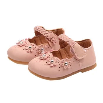 

Spring Children Baby Girls Shoes Soft-Soled Non-Slip Petals Small Leather Kids Cute Floral Children Pink White Shoes 0-4