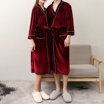 

Winter Plus Size Long Coral Fleece Bathrobe Solid Warm Flannel Bath Robe Men Cozy Robes Night Sleepwear Men/Women Dressing Gown