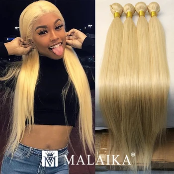 

Malaika Straight 28 30 32 34 40 Inch Brazilian Remy Hair 613 Blonde 1 3 4 Bundles Human Hair Weave Weft Bundles Hair Extension