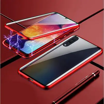 Роскошный Магнитный чехол для samsung Galaxy A50 a50 металлический каркас Doubl стекло в рамке крышка GalaxyA 50 защитный чехол для телефона - Цвет: Красный