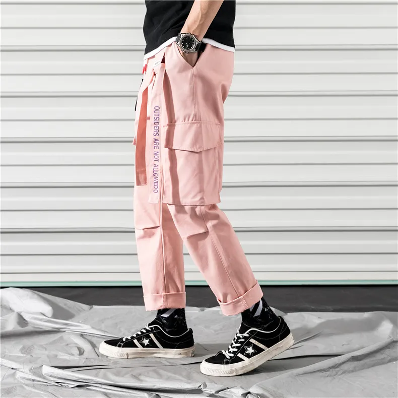 Overalls Men's Trendy Brand Ins Wide-leg Pants Loose Spring Pants Japanese Style Chic Straight Men's Pink Pants Mens Sweatpants slim fit cargo pants