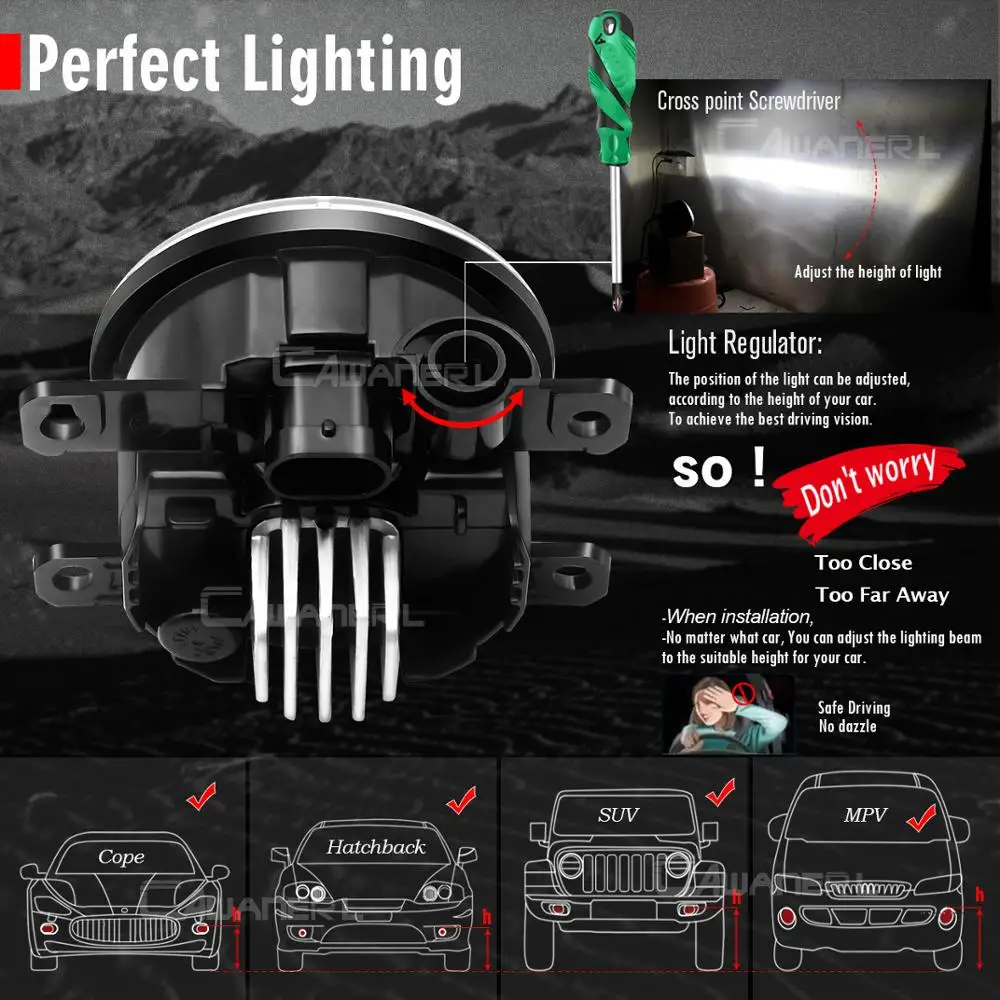 2 X Fog Light Assembly 30W 8000LM Car Front Bumper LED Fog Lamp Daytime Running Light H11 12V For Jeep Renegade Cherokee Compass