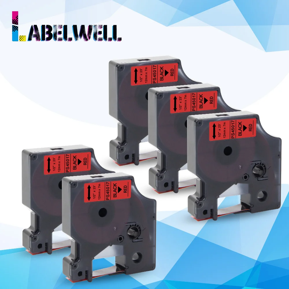 Labelwell 5 шт. 12 мм 45017 лента для этикеток Замена Dymo D1 LabelManager label maker 280 210D 260D 160 черный на