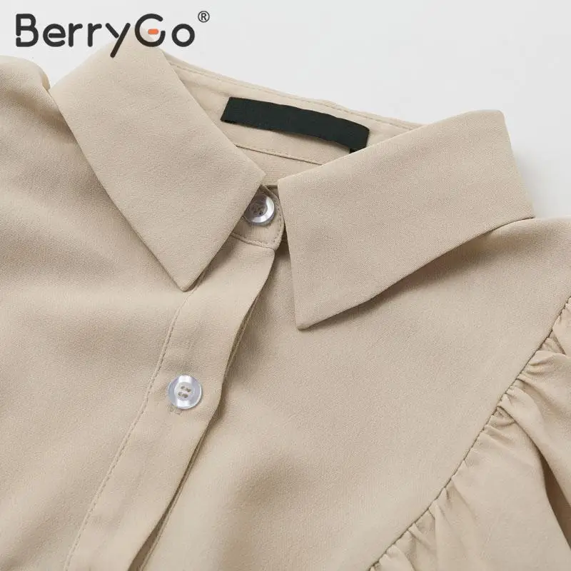 BerryGo, винтажная плиссированная блузка, рубашка, для женщин, элегантная, рукав-фонарик, пуговицы, женские топы, рубашки, для офиса, для девушек, Осень-зима, блузки
