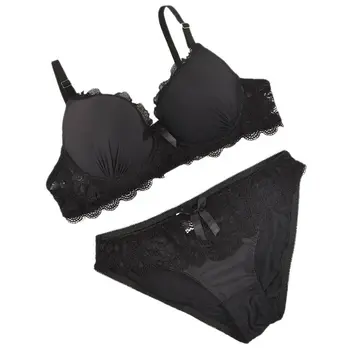 

Solid color luxury lace bra set back seal unlined underwear women's black red large size bra underwear and underwear