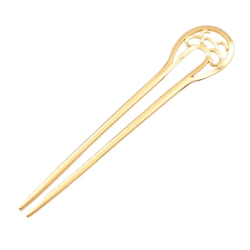 Womens U-Shaped Metal Long Hair Fork Hollow Out Antique Vintage Decorative Stick Hairpin Updo Chignon Barrettes DIY Bookmark - Окраска металла: A