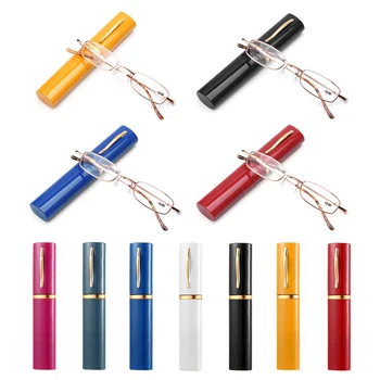 

Portable Metal Reading Glasses with Pen Tube Case Presbyopic Glasses Case Spring Hinge Eyeglasses Unisex Vision Care +1.00~+4.0