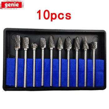 

10Pcs Rotary Tool Burr Drill Bit Set Tungsten Carbide Milling Cutter Cutting Edge Head 6x3mm For Metal Woodworking Carving Tools