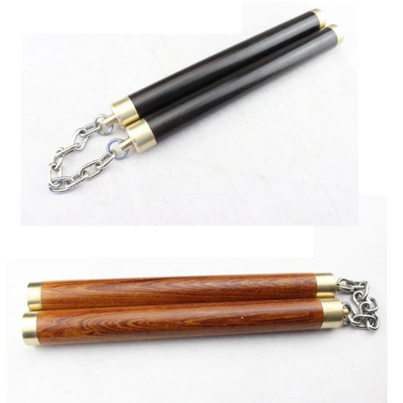 Wooden Ebony Martial Art Sticks Metal Chain Connection for Adult Kung