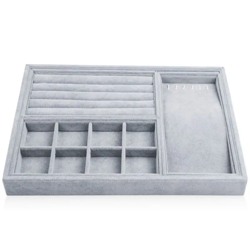 Серый Flannel Jewlery Showcase Tray Ring Necklace Stud Earring Display Organizer - Цвет: Серый