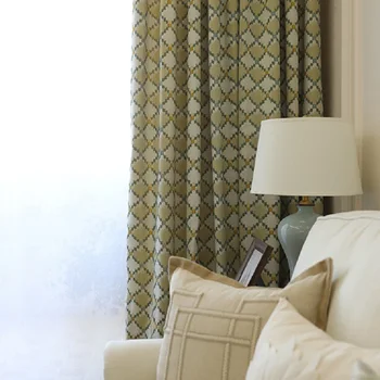 

Curtain Finished American Bedroom Balcony Jacquard Living Room Window Chenille Curtain Pure Color Plaid Modern Simple