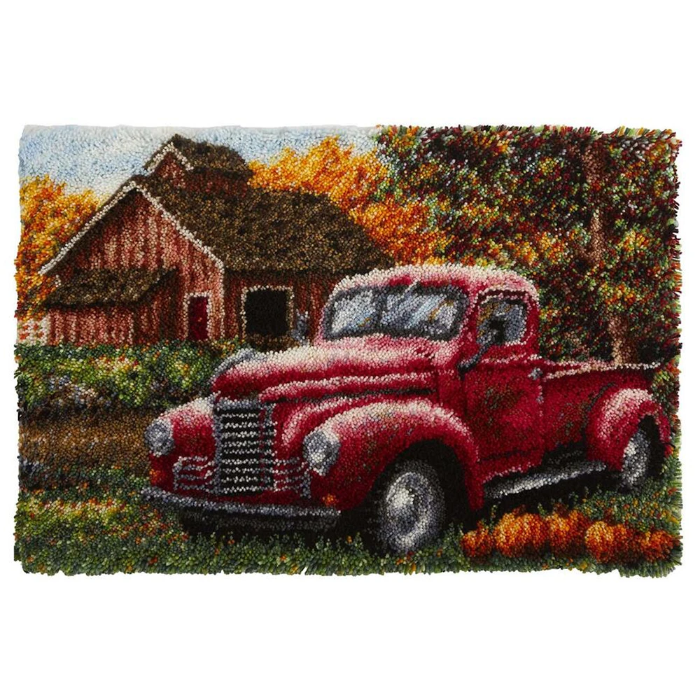 Latch Hook Rug Kits with Printed Pattern Scenery Car Carpet Embroidery Latch Hook Rug Needlework DIY Rugs Tapestry Kits
