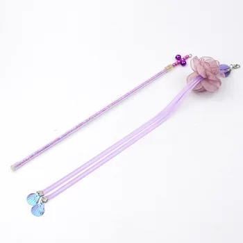 

Pet cat toy family interactive toy teasing cat ribbon peony flower shape plastic transparent handle bell teasing cat supplies